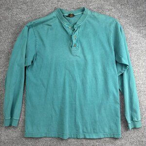 Vintage REI Shirt Mens Large Green Henley Mock Neck USA 100% Cotton 90s